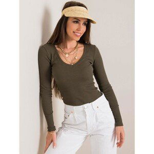 Khaki ribbed blouse with long sleeves