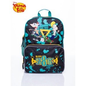 Black school backpack with a pair of Phineas and Ferb