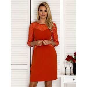 Orange women´s dress with lace inserts