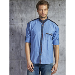 Men´s blue smooth cotton shirt with a PLUS SIZE pocket