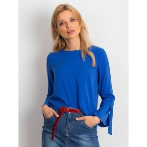 Cobalt blouse with ties and flared sleeves