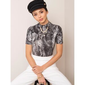RUE PARIS Gray and black patterned blouse