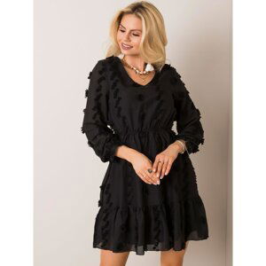 RUE PARIS Black dress with a frill