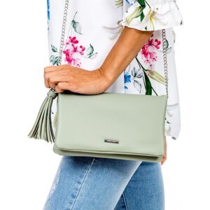 Green purse on a chain with a fringe