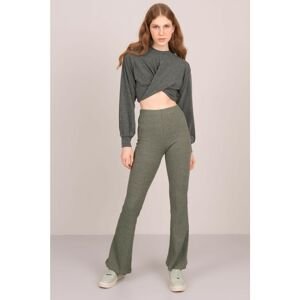 Khaki flared trousers made of knitted BSL
