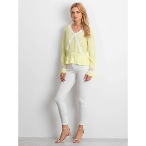 Yellow chiffon blouse with lace inserts