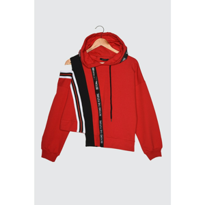 Trendyol Red Cut Out Detailed Hooded Knitted Sweatshirt