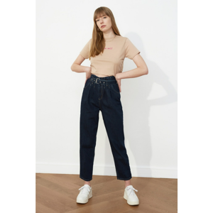 Trendyol Navy Blue Belt High Waist Slouchy Jeans