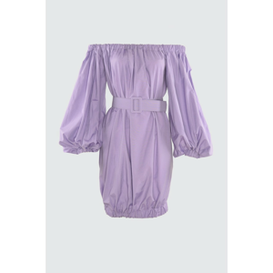 Trendyol Belted Poplin Dress with Lila Neckline Detail