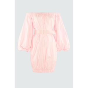 Trendyol Belted Poplin Dress with Pink Collar Detail