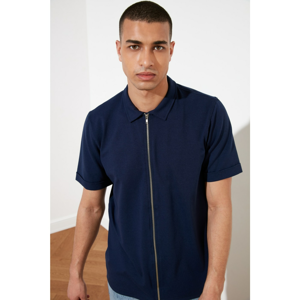 Trendyol Navy Blue Men's Regular Fit Short Sleeve Zip Shirt