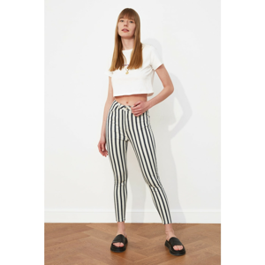 Trendyol Black Striped High Waist Skinny Jeans