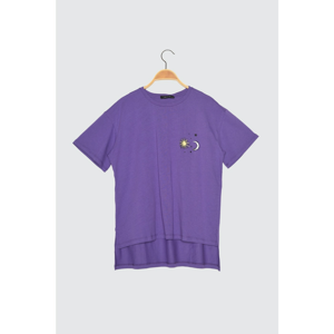 Trendyol Purple Printed Boyfriend Knitted T-Shirt