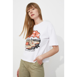 Trendyol White Printed Loose Knitted T-Shirt