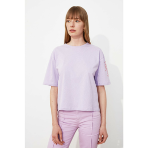 Trendyol Lila Embroidered Loose Knitted T-Shirt