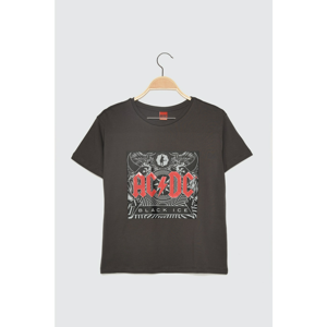 Trendyol Anthracite ACDC Licensed Printed Semifitted Knitted T-Shirt