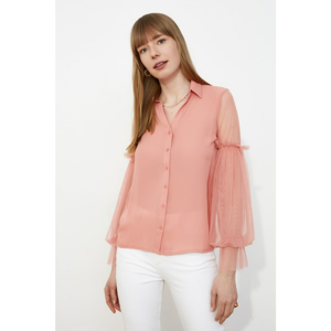 Trendyol Powder Arms Tulle Detail Shirt