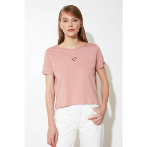 Trendyol Semifitted Knitted T-Shirt WITH Rose Dry Embroidery
