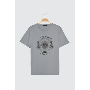 Trendyol Grey Printed Boyfriend Knitted T-Shirt