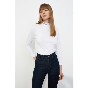 Trendyol White Printed Basic Upright Collar Knitted T-Shirt