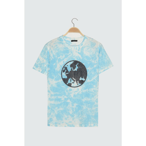 Trendyol Blue Printed Batik Boyfriend Knitted T-Shirt