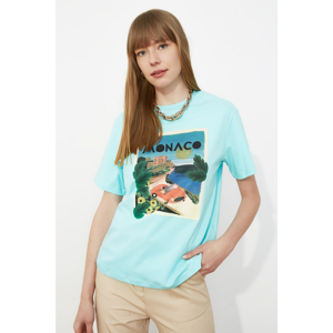 Trendyol Mint Printed Boyfriend Knitted T-Shirt