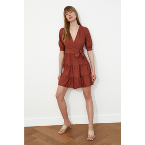 Trendyol Brown Belt Cruise Collar Dress