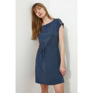 Trendyol Navy Blue Waist Busted Shoulder Detail Dress