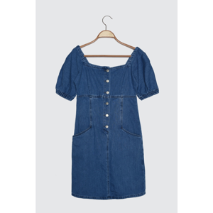 Trendyol Front Button Denim Dress WITH Blue Balloon Sleeves
