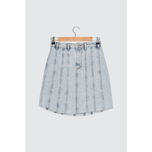 Trendyol Blue Seam Detailed Skirt Top Tassel Mini Denim Skirt