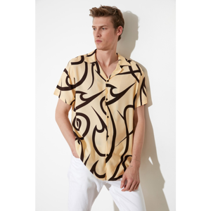 Trendyol Beige Men's Regular Fit Apas Collar Geometric Printed Shirt