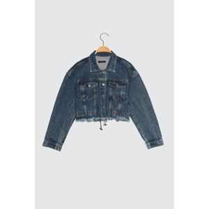 Trendyol Crop Denim Jacket WITH Blue Back Rubber