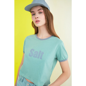Trendyol Mint Printed Crop Knitted T-Shirt