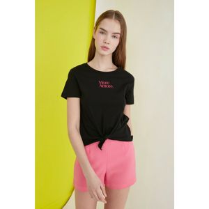 Trendyol Basic Knitted T-Shirt WITH Black Printed Tie