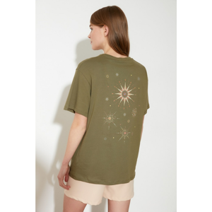 Trendyol Green Front and Back Printed Boyfriend Mold Knitted T-Shirt