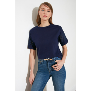 Trendyol Navy Blue Arms Brode Detailed Knitted Blouse