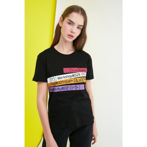 Trendyol Black Semi-fitted Printed Knitted T-Shirt