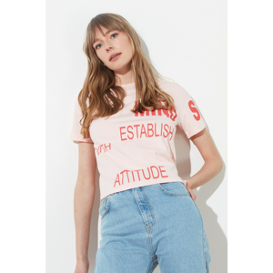 Trendyol Powder Semi-Fitted Font Printed Knitted T-Shirt
