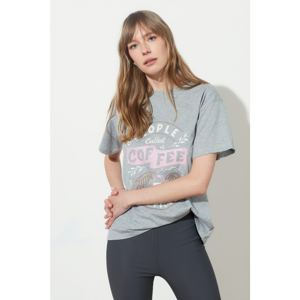 Trendyol Grey Printed Boyfriend Knitted T-Shirt