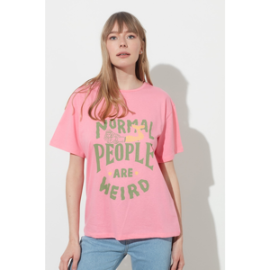 Trendyol Pink Printed Boyfriend Knitted T-Shirt