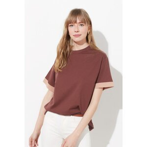 Trendyol Brown Stripe Detailed Boyfriend Knitted T-Shirt