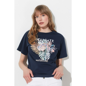 Trendyol Navy Blue Print knitted T-Shirt