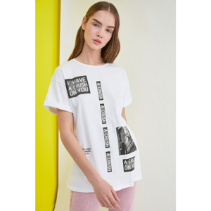 Trendyol White Printed Boyfriend Knitted T-shirt T-Shirt