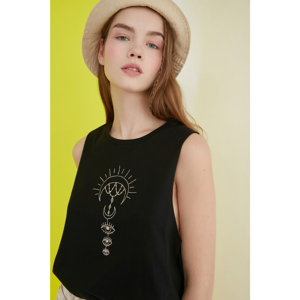 Trendyol Black Printed Sleeveless Basic Knitted T-Shirt