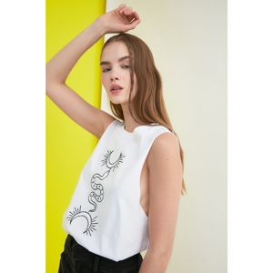 Trendyol White Printed Sleeveless Basic Knitted T-Shirt