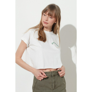 Trendyol Basic Knitted T-Shirt WITH Ekru Embroidery