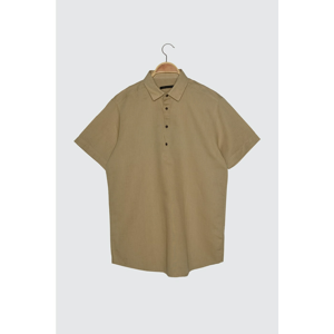 Trendyol Camel Men's Regular Fit Half Pat 100% Linen Shirt