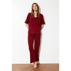 Trendyol Claret Red Camisole Knitted Pajamas Set