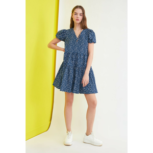 Trendyol Navy Blue Wide Cut Floral Patterned Dress