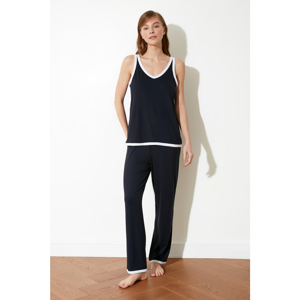 Trendyol Navy Blue Biye Detailed Knitted Pyjama Set